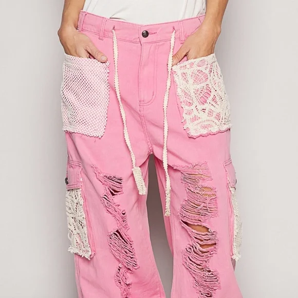 New POL Clothing Distressed Joggers Women’s Sweatpants Y2K Pink Overiszed Pants - Picture 3 of 12